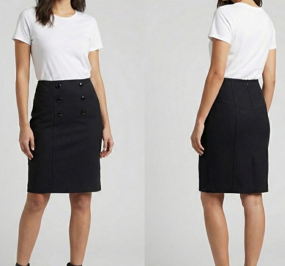 Apt. 9 Womens Size 8 Back Zip Black Pencil Skirt Lined Buttons